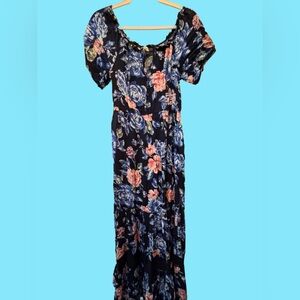 Band of Gypsies Floral Maxi Dress - Black, Blue, and Pink